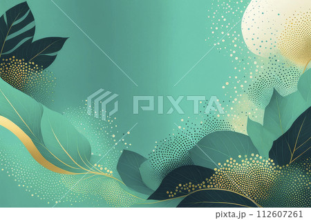 Floral abstract background symmetrical print as leaves or petals, with in the geometric composition. 112607261
