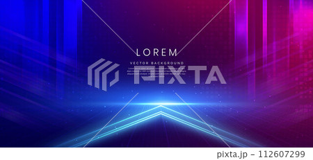 Abstract technology background futuristic glowing lines neon blue and pink light ray. Cyber connection communication, innovation concept. Abstract technology background futuristic glowing lines neon blue and pink light ray. Cyber connection communication, innovation concept. 112607299