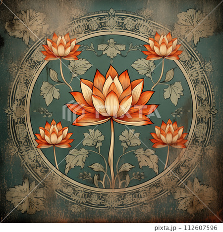 Ornament with flower and leaves 112607596