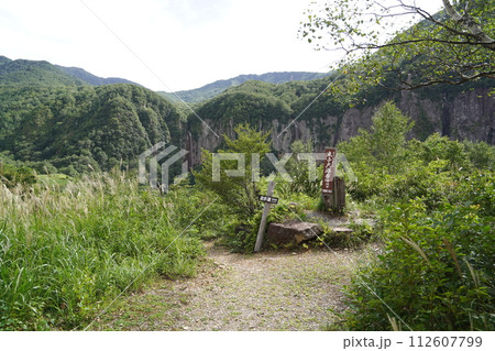 米子大瀑布付近の米子川右岸のハイキング道路のあずまや付近から見る米子大瀑布　2023年8月31日 112607799