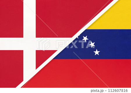 Denmark and Venezuela, symbol of country. Danish vs Venezuelan national flags. 112607816