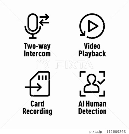 Two Way Intercom Video Playback Card Recording AI Human Detection vector information signs Two Way Intercom Video Playback Card Recording AI Human Detection vector information signs 112609268