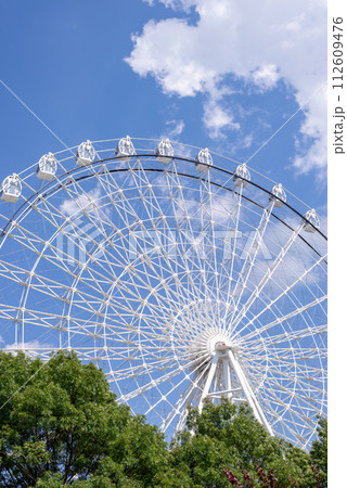 Ferris wheel in white color against summer blue sky Ferris wheel in white color against summer blue sky 112609476