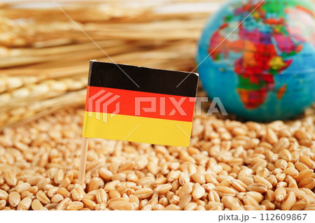 Germany flag on grain wheat, trade export and economy concept. 112609867