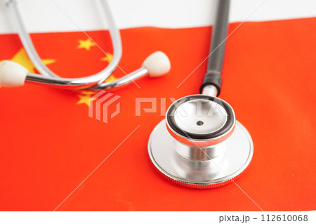 China flag with black stethoscope, Business and finance concept. 112610068