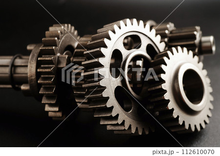 Metal gear wheel engine car and bike, mechanic industry concept. 112610070