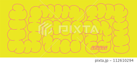 Graffity abstract shape cover template in y2k style. Funky balloon organic shape in trendy linear retro style. Cartoon kids graffiti vector illustration. 112610294