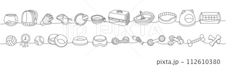 Set of pet supplies. Sleeping pillow, chew toy, ball toys, medal, nail clippers, brush, hair remover glove, tape measure leash, portable water bowl Set of pet supplies. Sleeping pillow, chew toy, ball toys, medal, nail clippers, brush, hair remover glove, tape measure leash, portable water bowl 112610380