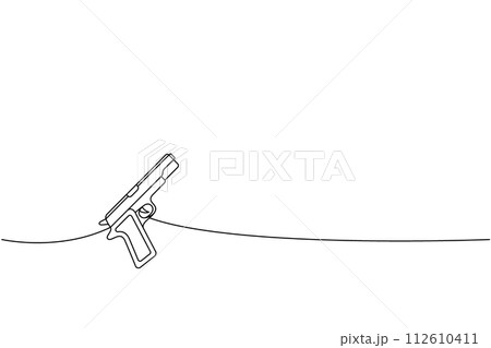 Pistol gun one line continuous drawing. Various modern weapons continuous one line illustration. Vector linear illustration. 112610411