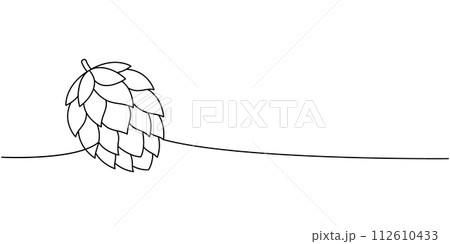 Hop cone one line continuous drawing. Beer pub products continuous one line illustration. Vector linear illustration. 112610433