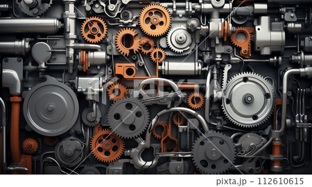 Parts of the engine were all displayed on the wall.AI Generated 112610615