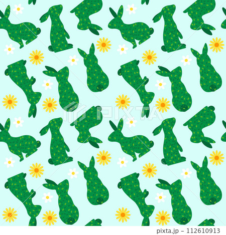 Rabbit topiary illustration seamless pattern background 112610913