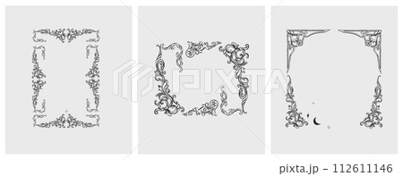 Hand drawn vector abstract outline,graphic,line vintage baroque ornament floral frame in calligraphic elegant modern style.Baroque floral vintage outline design concept.Vector antique frame isolated. Hand drawn vector abstract outline,graphic,line vintage baroque ornament floral frame in calligraphic elegant modern style.Baroque floral vintage outline design concept.Vector antique frame isolated. 112611146