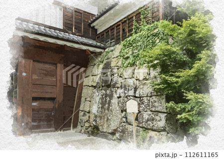 水彩画風　上田城　真田石　長野県上田市 112611165