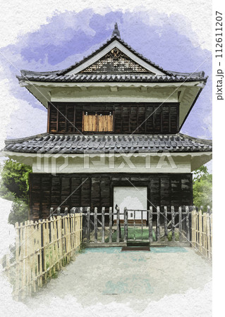 水彩画風　上田城　西櫓　長野県上田市 112611207