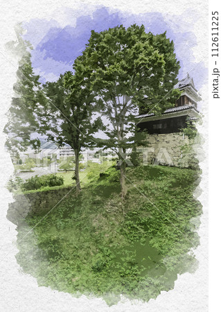 水彩画風 上田城 東虎口櫓門脇の斜面 長野県上田市 水彩画風 上田城 東虎口櫓門脇の斜面 長野県上田市 112611225
