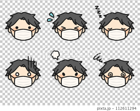 A set of various facial expressions with bangs wearing a mask A set of various facial expressions with bangs wearing a mask 112611294