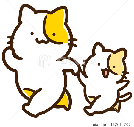 親子で手を繋いで散歩するかわいいねこ達のキャラクターのデフォルメイラスト 親子で手を繋いで散歩するかわいいねこ達のキャラクターのデフォルメイラスト 112611707