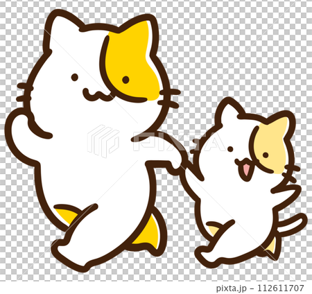 親子で手を繋いで散歩するかわいいねこ達のキャラクターのデフォルメイラスト 親子で手を繋いで散歩するかわいいねこ達のキャラクターのデフォルメイラスト 112611707