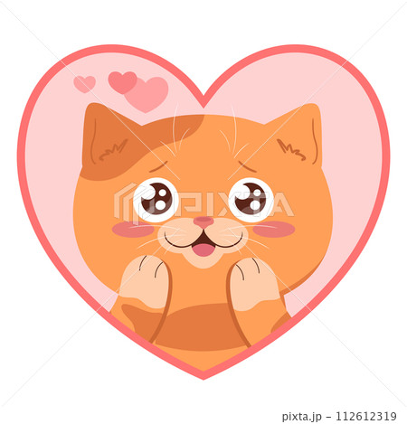 Cute ginger tabby cat in love. Cartoon cat in a heart shaped frame. Vector illustration Cute ginger tabby cat in love. Cartoon cat in a heart shaped frame. Vector illustration 112612319