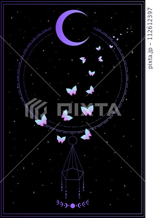 Celestial background with purple butterflies,...のイラスト素材 [112612397] - PIXTA