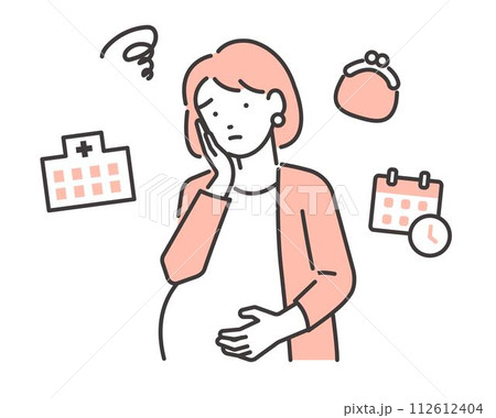お金や病院について悩んでいる妊婦のベクターイラスト素材 お金や病院について悩んでいる妊婦のベクターイラスト素材 112612404