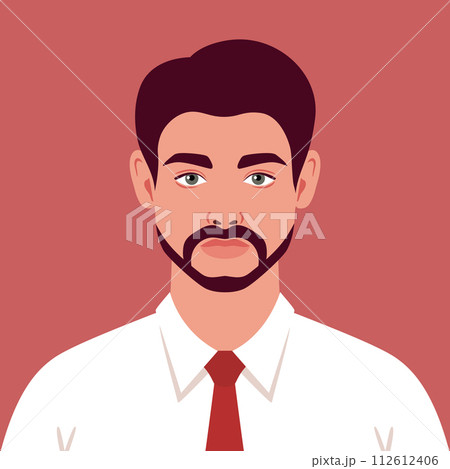 Young man with a beard wearing a shirt and tie. Portrait or an avatar of an office worker. Vector illustration Young man with a beard wearing a shirt and tie. Portrait or an avatar of an office worker. Vector illustration 112612406