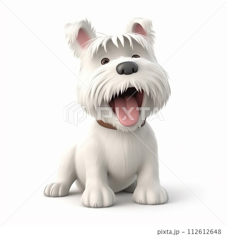 West highland white terrier, westie funny cute dog 3d illustration on white, unusual avatar, cheerful pet	 112612648