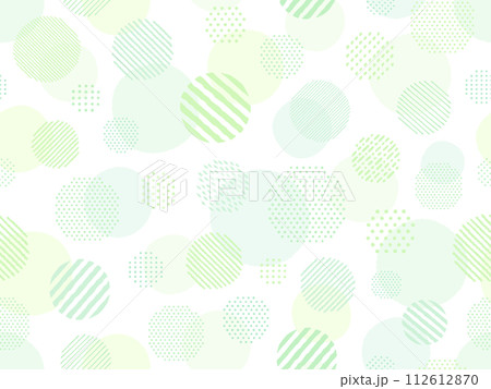 緑の手描き風のドットとストライプ柄の円のパターン背景 112612870