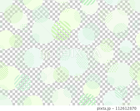 緑の手描き風のドットとストライプ柄の円のパターン背景 112612870