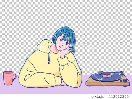 レコードを聴く女の子 112612896
