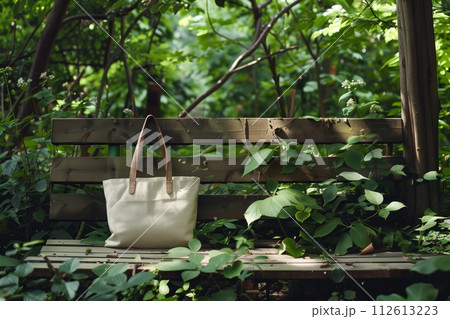Serene garden bench with tote bag 112613223
