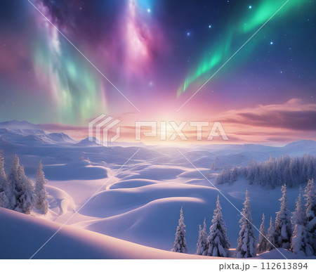 background starry sky planets galaxies constellations nebulae northern lights night snow aurora borealis 112613894