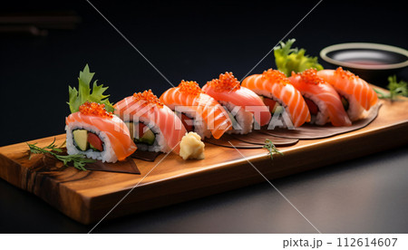 Sushi roll healthy food - japanese food style. tasty sushi. AI Generated. 112614607