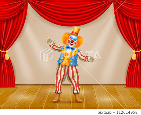 cheerful clown actor and circus character vector illustration 112614958