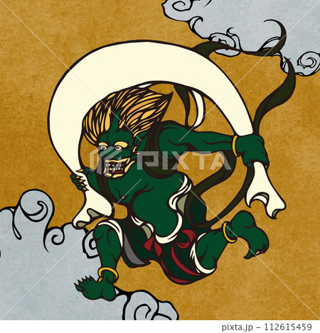 イラストタッチの和柄背景の風神 112615459