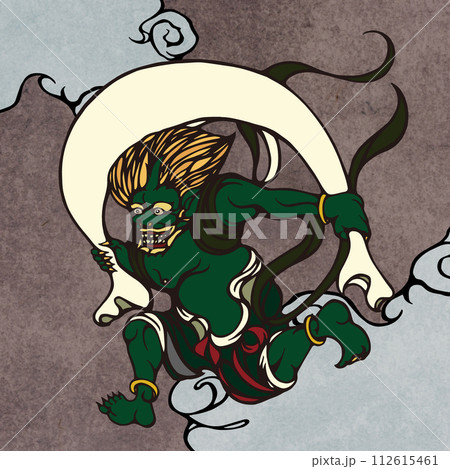 イラストタッチの和柄背景の風神 112615461