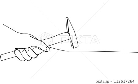 One line drawing animation of a hand holding a hammer. profession and occupation minimal concept 112617264