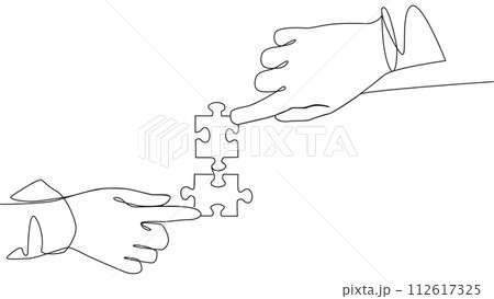 Self drawing line animation of two hands with puzzle pieces connecting together Self drawing line animation of two hands with puzzle pieces connecting together 112617325