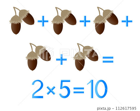 Educational games for children, multiplication action with acorns. 112617595