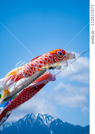 【初夏素材】大空を泳ぐ鯉のぼり【長野県】 112617871
