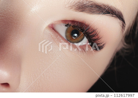 Female Eye with Extreme Long False Eyelashes 112617997