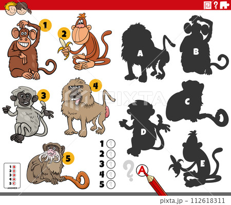 finding shadows activity with cartoon monkeys animals 112618311