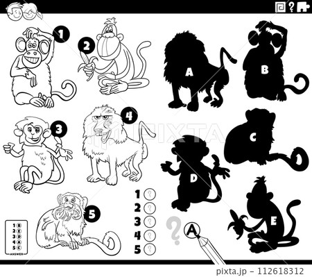 finding shadows activity with cartoon monkeys coloring page 112618312