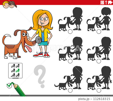 shadow game with cartoon girl and her pet dog 112618315