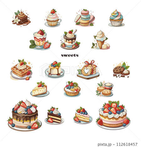 苺の乗ったケーキイラストセット 苺の乗ったケーキイラストセット 112618457