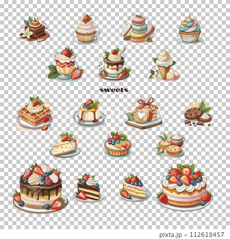 苺の乗ったケーキイラストセット 苺の乗ったケーキイラストセット 112618457