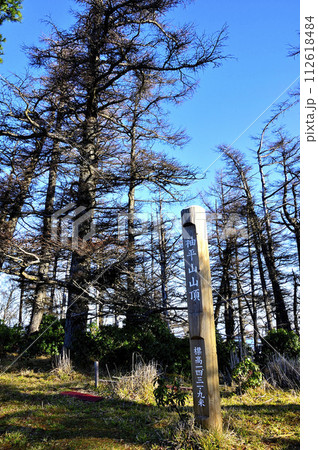 朝日射す山地 丹沢の袖平山山頂 朝日射す山地 丹沢の袖平山山頂 112618484