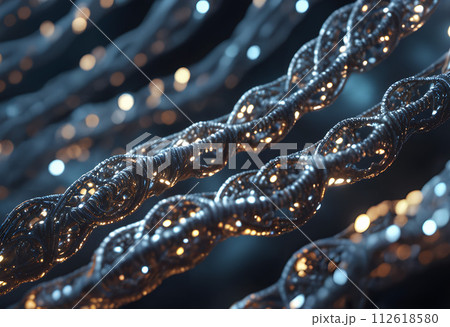 AI-generated content. A highly detailed, digital illustration of DNA strands. 112618580
