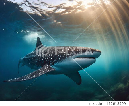 悠々と泳ぐジンベイザメ 悠々と泳ぐジンベイザメ 112618999